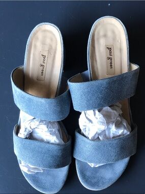 Paul Green Denim-Style Double Band Slide Sandals in Light Blue